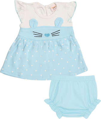 happiee bears Baby Girls Mini/Short Casual Dress(Blue, Short Sleeve)