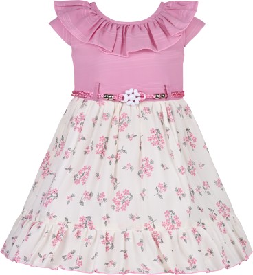 Wishkaro Girls Midi/Knee Length Casual Dress(Pink, Fashion Sleeve)