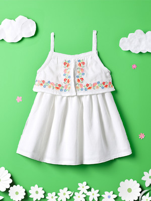 NautiNati Indi Baby Girls Midi/Knee Length Casual Dress(White, Sleeveless)