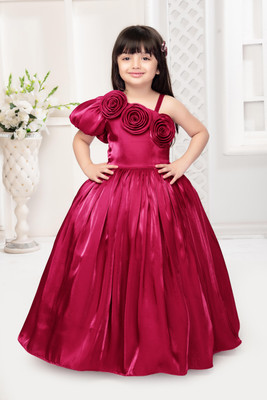 SARDAR DRESSES Girls Maxi/Full Length Party Dress(Pink, Fashion Sleeve)