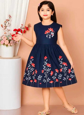 GK RAJ DRESSES Girls Midi/Knee Length Casual Dress(Dark Blue, Sleeveless)