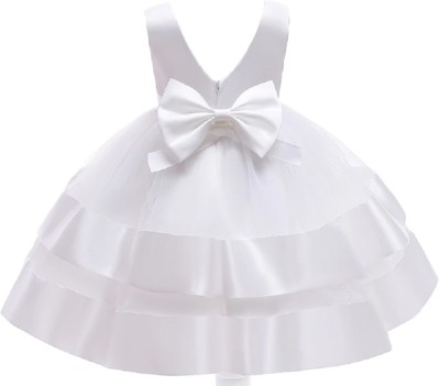 Klowvila Fashion Girls Midi/Knee Length Party Dress(White, Sleeveless)