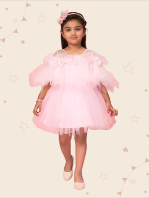 Kidotsav Girls Midi/Knee Length Party Dress(Pink, Sleeveless)