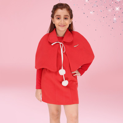 Cutecumber Girls Above Knee Party Dress(Red, Full Sleeve)