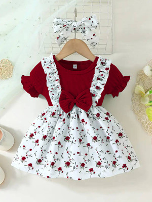 shopivatestore Baby Girls Midi/Knee Length Casual Dress(Maroon, Short Sleeve)