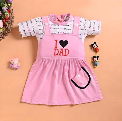 STGarment Indi Baby Girls Midi/Knee Length Casual Dress(Pink, Short Sleeve)
