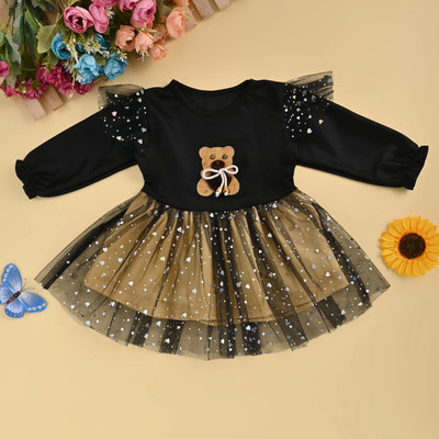 SANDBFASHION Baby Girls Below Knee Festive/Wedding Dress(Black, 3/4 Sleeve)