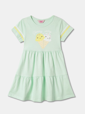 R&B Girls Midi/Knee Length Casual Dress(Green, Short Sleeve)