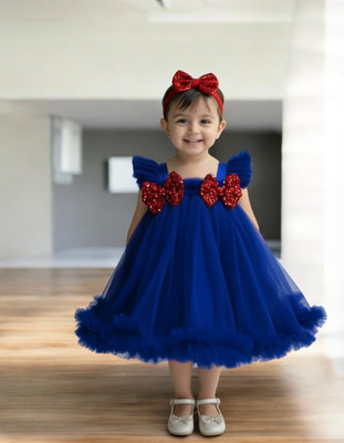 CLASSYFASHION Girls Above Knee Party Dress(Blue, Sleeveless)