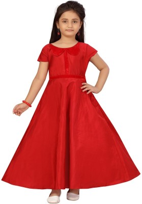 Billion Indi Girls Maxi/Full Length Party Dress(Red, Fashion Sleeve)