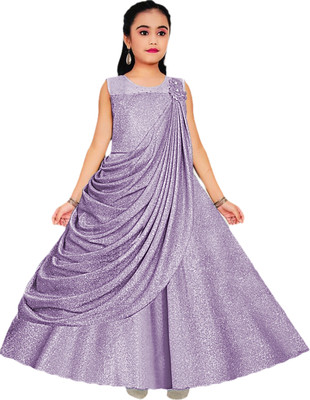 Z Z D FASHION Indi Girls Maxi/Full Length Festive/Wedding Dress(Blue, Sleeveless)