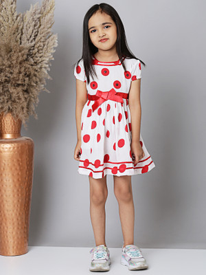 SHOPPERTREE Girls Midi/Knee Length Casual Dress(Red, Short Sleeve)