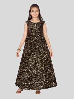 Aarika Indi Girls Maxi/Full Length Party Dress(Gold, Sleeveless)