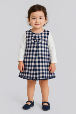 Oliver & Sophie Baby Girls Midi/Knee Length Casual Dress(Dark Blue, White, Full Sleeve)