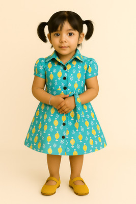 Barsa Baby Girls Above Knee Casual Dress(Blue, Half Sleeve)