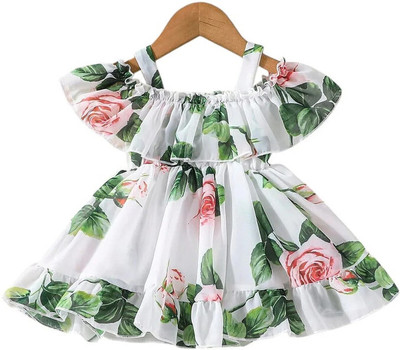 CARTIKKAAY Girls Midi/Knee Length Party Dress(Multicolor, Fashion Sleeve)