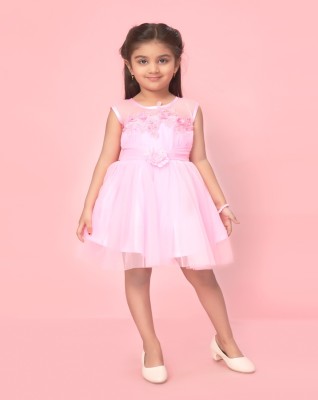 Billion Indi Girls Below Knee Party Dress(Pink, Sleeveless)