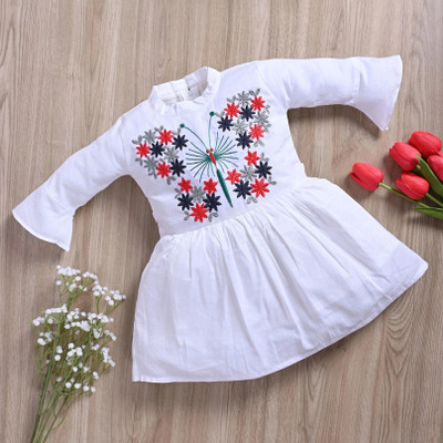 Sussree Fashion Baby Girls Midi/Knee Length Party Dress(White, 3/4 Sleeve)
