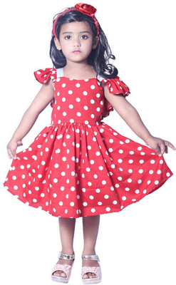 Wish Littles Girls Midi/Knee Length Party Dress(Red, Fashion Sleeve)
