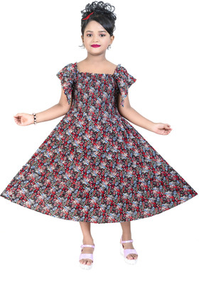 DULHAN SAREES Indi Girls Below Knee Festive/Wedding Dress(Multicolor, Short Sleeve)