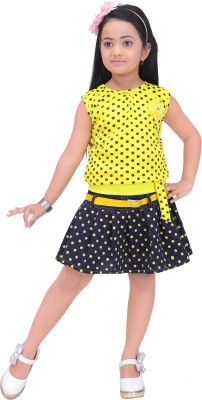 Fariha Fashions Girls Midi/Knee Length Casual Dress(Yellow, Sleeveless)