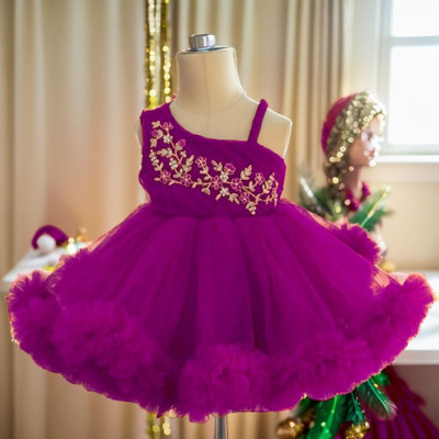 F B Collction Indi Baby Girls Calf Length Festive/Wedding Dress(Purple, Sleeveless)