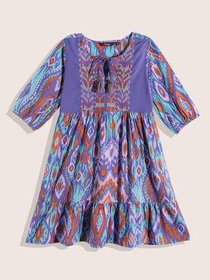 Sangria Girls Midi/Knee Length Casual Dress(Purple, Cap Sleeve)
