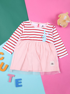 V-MART Baby Girls Midi/Knee Length Casual Dress(Pink, Full Sleeve)