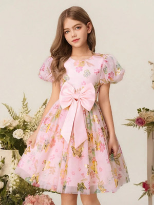 Style Connect Baby Girls Midi/Knee Length Party Dress(Pink, Short Sleeve)