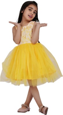 Tremula Girls Midi/Knee Length Festive/Wedding Dress(Yellow, Sleeveless)