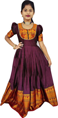 Shlok Indi Girls Maxi/Full Length Casual Dress(Purple, Half Sleeve)