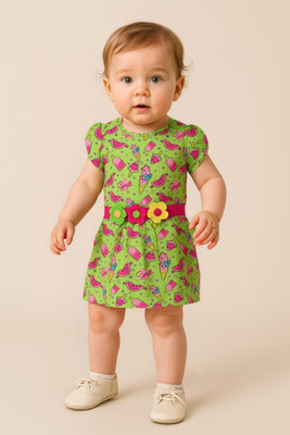 Clothe Funn Baby Girls Midi/Knee Length Casual Dress(Green, Short Sleeve)