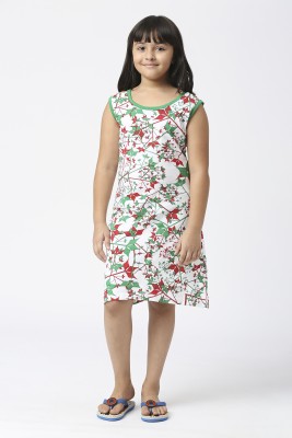 SINI MINI Girls Above Knee Casual Dress(Multicolor, Sleeveless)