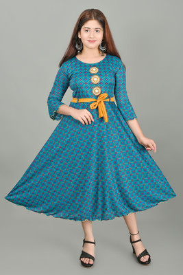 A M ENTERPRISE Girls Maxi/Full Length Party Dress(Maroon, 3/4 Sleeve)