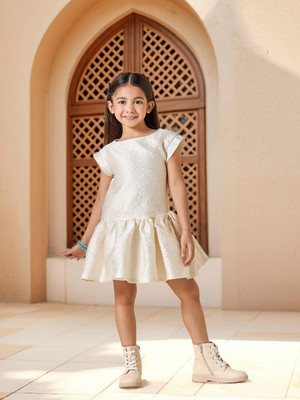 JUNIORS by Babyshop Girls Midi/Knee Length Casual Dress(Gold, Cap Sleeve)
