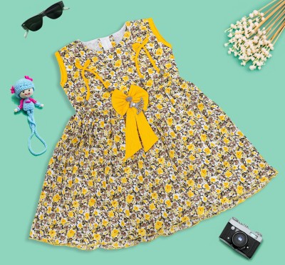 SUPER ART CREATION Baby Girls Midi/Knee Length Casual Dress(Yellow, Sleeveless)