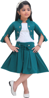 FARHAN FASHION Girls Casual Top Skirt(Blue)