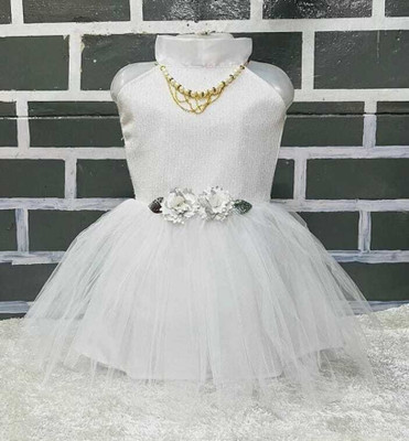 LITTLE MAMA Baby Girls Midi/Knee Length Party Dress(White, Sleeveless)