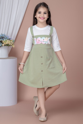 WS COLLECTIONS Girls Below Knee Party Dress(Green, 3/4 Sleeve)