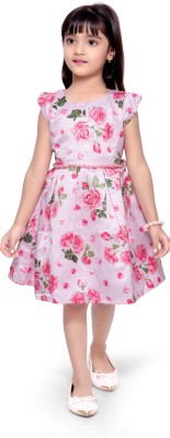 Doodle Indi Girls Midi/Knee Length Casual Dress(Pink, Cap Sleeve)