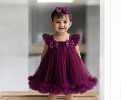 CLASSYFASHION Baby Girls Above Knee Party Dress(Purple, Sleeveless)