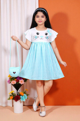 SK Collection Girls Above Knee Casual Dress(Light Blue, Short Sleeve)