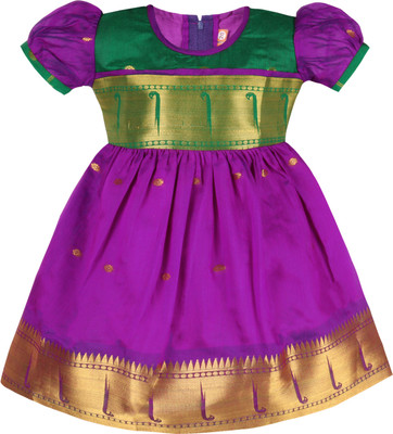 Wishkaro Baby Girls Midi/Knee Length Party Dress(Purple, Cap Sleeve)
