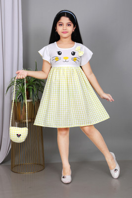 SK Collection Baby Girls Above Knee Casual Dress(Yellow, Short Sleeve)