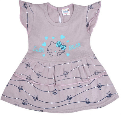 Swagata Trends Baby Girls Midi/Knee Length Casual Dress(Silver, Half Sleeve)