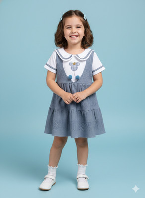 LACKii DOLL Baby Girls Above Knee Casual Dress(Grey, Short Sleeve)