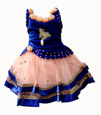 aruna creation Baby Girls Midi/Knee Length Casual Dress(Orange, Blue, Sleeveless)