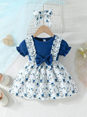 Amavya Fashions Girls Midi/Knee Length Casual Dress(Blue, Cap Sleeve)