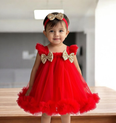 CLASSYFASHION Girls Above Knee Party Dress(Red, Sleeveless)