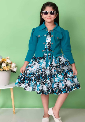 HM FAFHION Girls Midi/Knee Length Festive/Wedding Dress(Blue, Full Sleeve)
